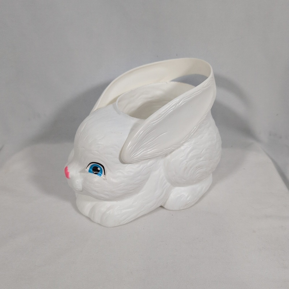 Vintage Empire Easter White Bunny Rabbit Blow Mold Basket Bucket Pail 1995